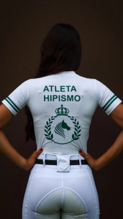 Camisa Hipismo Treino Manga Curta Branca Silk Verde Horse SA na internet