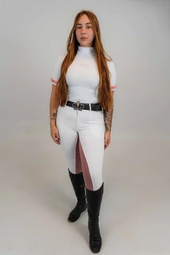 Camisa Hipismo Prova Manga Curta Branca Renda Rosa Horse SA - comprar online