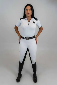 Culote Hipismo Legging Prova Branco e Preto Full Grip Horse SA - loja online