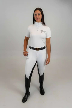 Camisa Hipismo Prova Manga Curta Branca Strauss Cavalo Preto Horse SA - comprar online