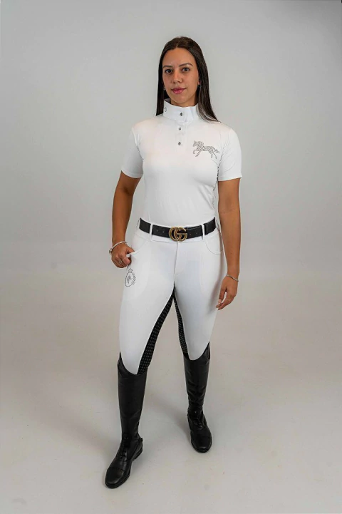 Camisa Hipismo Prova Manga Curta Branca Strauss Cavalo Preto Horse SA - comprar online