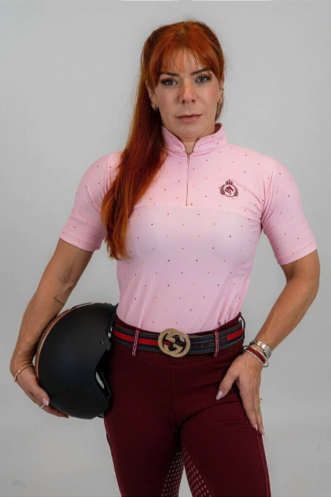 Camisa Hipismo Treino Manga Curta Poá Rosa Colorido Horse SA - comprar online