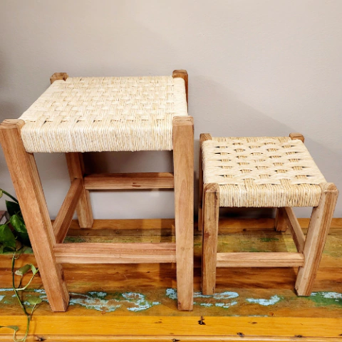 Par de Bancos Madeira com Palha (45 e 30 cm) Vale do Jequitinhonha