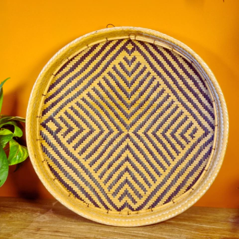 Peneira Indígena Palha Etnia Baniwa - Amazônia - 40cm diâmetro (Mod. 4)