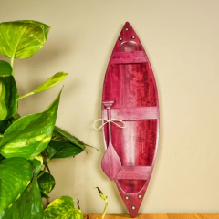 Canoa Indígena Madeira Lei com Remo 35cm Amazônia - Marchetada - Ton Vermelho