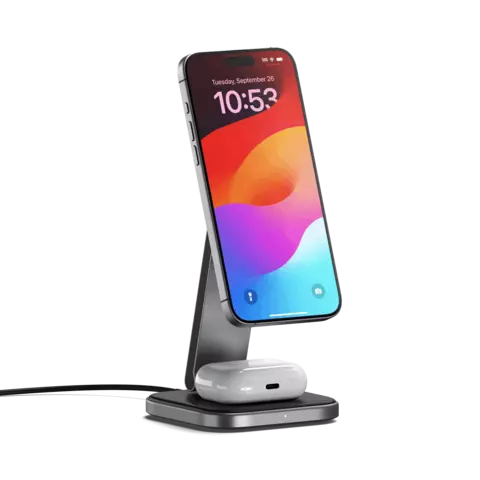 Cargador y Soporte 2 en 1 De Carga Inalámbrica Qi2 plegable 2 en 1 * Satechi