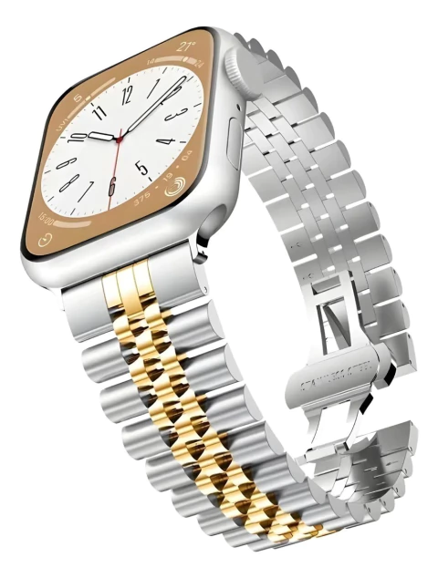 Malla Metalica Plateado con Dorado para Apple Watch 42/44/45/49mm - comprar online