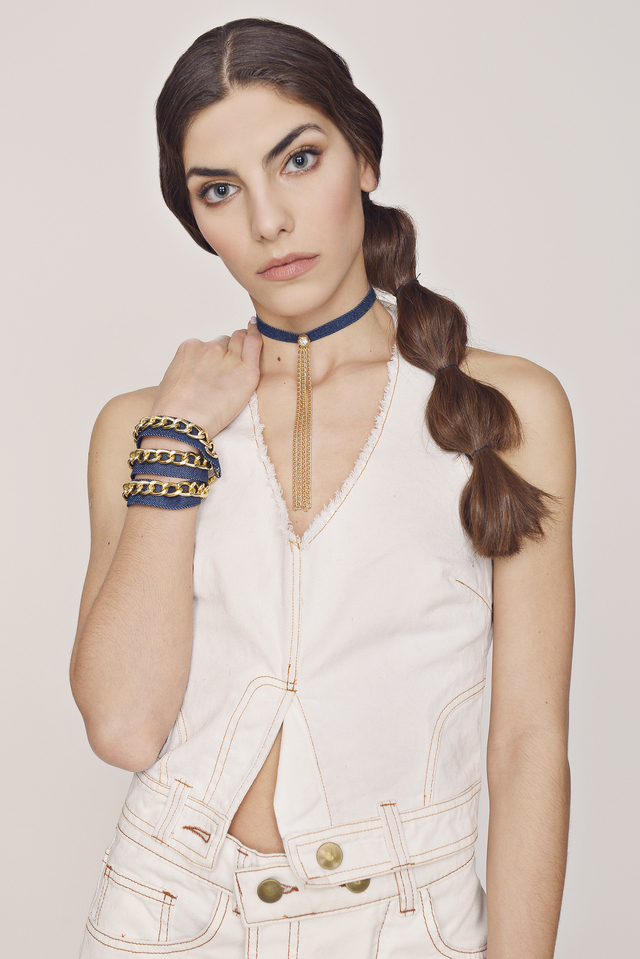 Pulsera Denim Azul Con Cadena Eslabones thumbnail 2