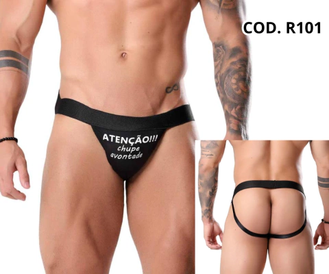 Cueca Jockstrap Frase: ATENÇÃO CHUPE A VONTADE / COD. R101