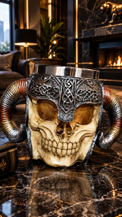 Caneca Caveira Viking em Aço Inox e Resina 400 ml - comprar online