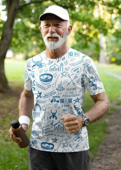 Camisa Gibi Caprichoso Branca e Azul
