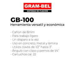 GRAM-BEL GB100 | Pistola de Fulminante Cal. 22 para Fijación a Concreto y Acero | Económica y Ligera - comprar en línea