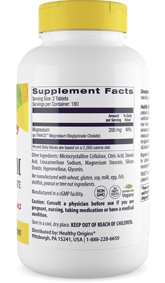 BISGLICINATO DE MAGNESIO QUELADO HEALTHY ORIGINS 100 MG 360 TABLETAS - comprar en línea