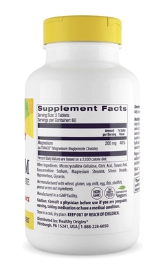 BISGLICINATO DE MAGNESIO QUELADO HEALTHY ORIGINS 100 MG 120 TABLETAS - comprar en línea
