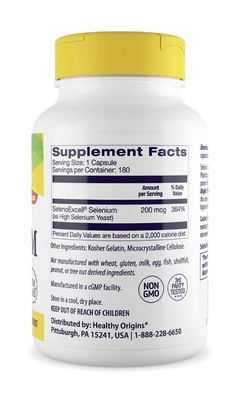SELENIO 200 MCG 180 CAPSULAS HEALTHY ORIGINS - comprar en línea