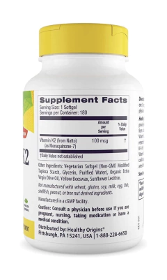 VITAMINA K2 CON MK-7 100 MG 180 CÁPSULAS VEGANAS HEALTHY ORIGINS - comprar en línea
