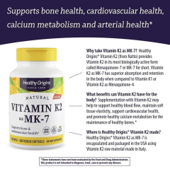 VITAMINA K2 CON MK-7 100 MG 180 CÁPSULAS VEGANAS HEALTHY ORIGINS - Super D Vitamina