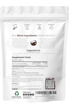 MICRO INGREDIENTS VITAMINA D3 + K2, D3 10,000 IU MÁS K2 (MK7) 200 MCG - comprar en línea