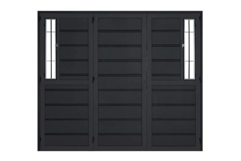 Portón de chapa con lucera lateral