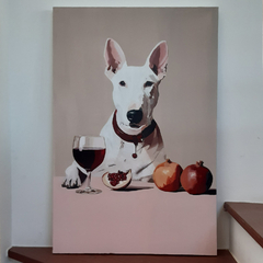 O cachorro e as romãs - Pintura em tela com chassis