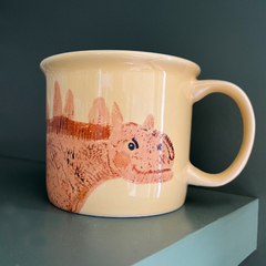 Caneca amarela- dino rosa
