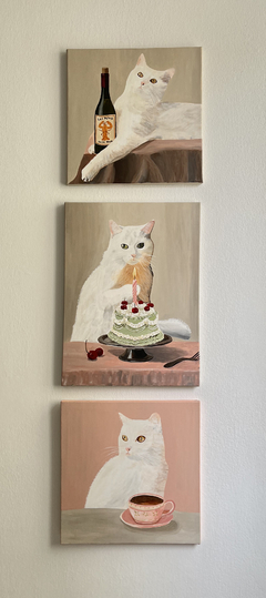 Gato branco tomador de café na internet