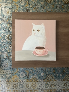 Gato branco tomador de café - Isabela Leão