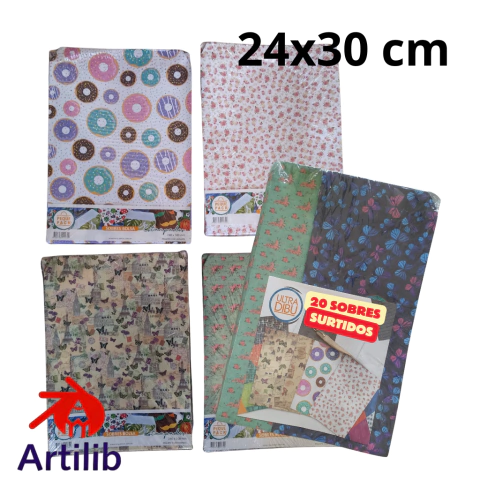 Sobre regalo estampado fantasia 24x30 paq. x20 sobres surt. (4068)