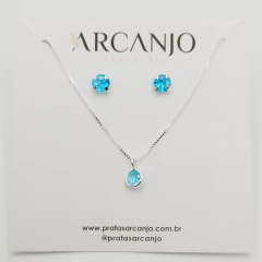 Conjunto Pedra Azul 40cm Prata 925 - comprar online