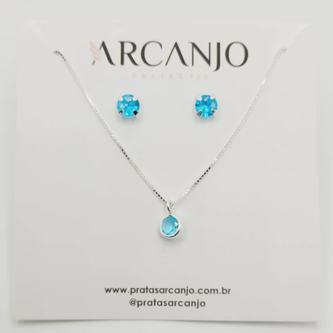 Conjunto Pedra Azul 40cm Prata 925 - comprar online