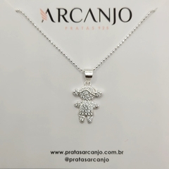 Corrente Menina Cravejada 40cm Prata 925 - comprar online