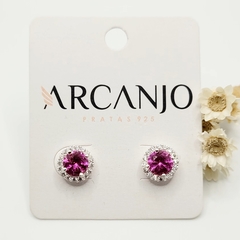 Brinco Pedra Rosa Prata 925