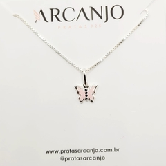 Corrente Borboleta Rosa 45cm Prata 925 - comprar online