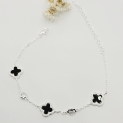 Pulseira Trevo Preto 1cm + Pontos de Luz 16+5cm Prata 925 - comprar online