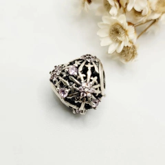 Berloque Cravejado Coração Estrelas Rosa Prata 925 na internet