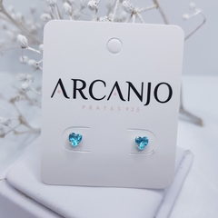 Brinco Coração Zircônia Azul 3 mm Prata 925