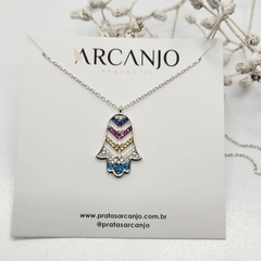 Colar Mão Hamsa Cravejada 40cm Prata 925 - comprar online