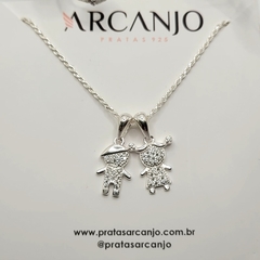 Colar Menino e Menina Cravejados 40cm Prata 925