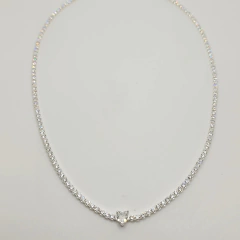 Colar Riviera Pedra Coração 40cm + 5cm Extensor Prata 925 na internet