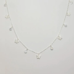 Corrente Borboletas e Pontos de Luz 40+5cm Prata 925