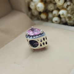 Berloque Cravejado Gota Rosa Prata 925 - comprar online