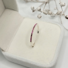 Anel Cravejado Pedra Rosa Prata 925
