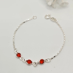 Pulseira Infantil Pedras Vermelhas 13 cm Prata 925
