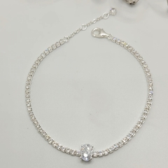 Pulseira Riviera Pedra Oval 17cm + 2cm Extensor Prata 925