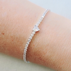 Pulseira Riviera Pedra Coração 16cm + 3cm Extensor Prata 925 - comprar online