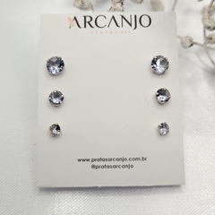 Brinco Trio Zircônia Lilás 3.4.5 mm Prata 925