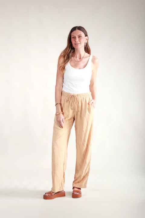 Calça reta com elástico no cós Píer