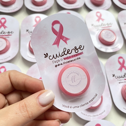 Card com mini potinho hidratante - Outubro Rosa