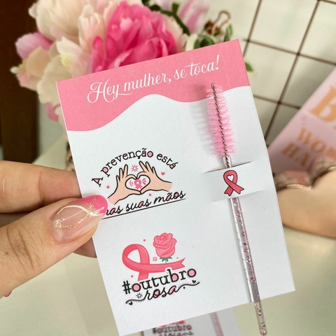 Card de Cílios + Escovinha Descartável Glitter- Outubro Rosa