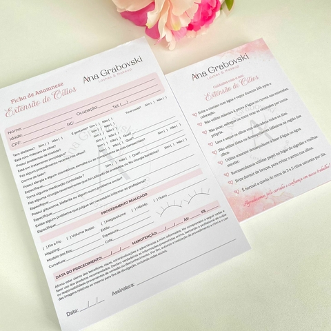 Kit Bloco de Anamnese + Bloco de Cuidados Personalizado